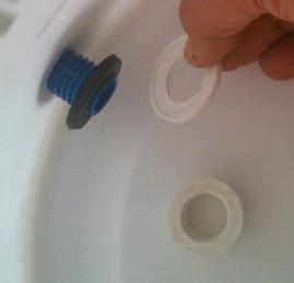 the bin wall Then insert the plastic washer & then the nut, & tighten it Make it as tight as possible, by hand Caution: If you put all the washers