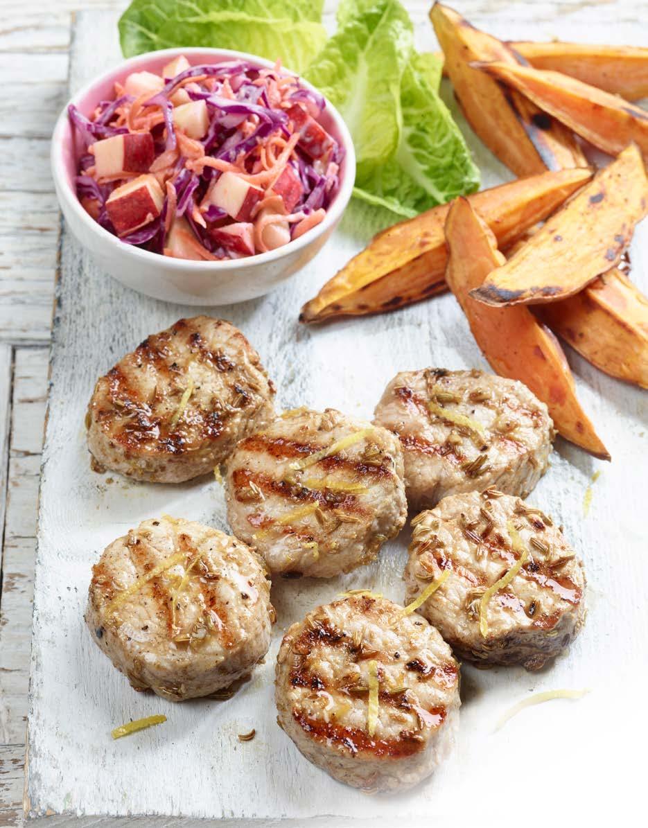 FENNEL PORK MEDALLIONS WITH APPLE SLAW Serves 4 Total time: 25mins A match made in heaven and guilt free!