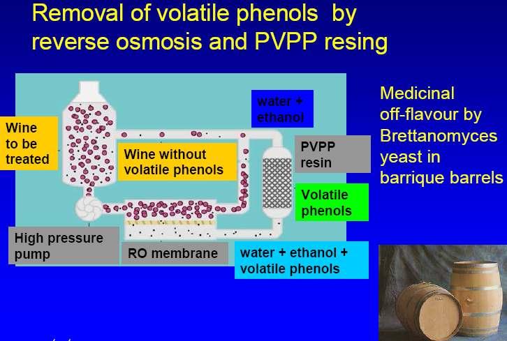 Removal of Volatile Phenols by Reverse Osmosis and PVPP resins Growing awareness of consummers to Medicinal, horse sweat and barnyard off-flavours produced by the