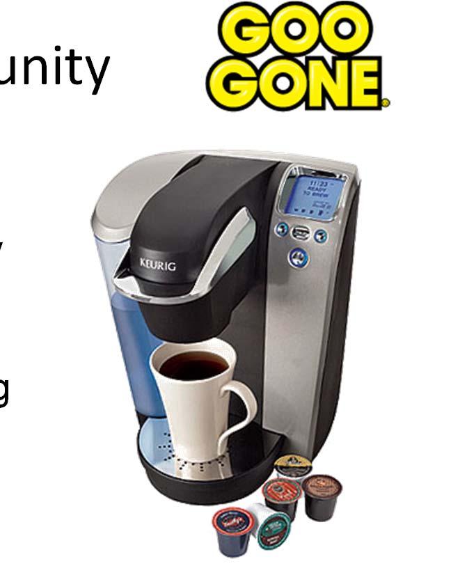 Coffee Maker Cleaner Opportunity Market Trend New single-serve coffee maker is fast growing category 1. Convenience easy to make coffee, easy cleanup 2.