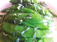 Sugar Snap Peas with Basil continued Pour water into a large stock pot. Bring to a boil over high heat. Add 1/4 C salt and let it dissolve. Add sugar snaps and bring heat down to a simmer.