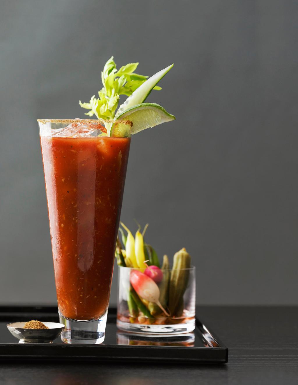 Bloody Mary Contributed by Nick Mautone 1 1 4 oz 2 dashes 2 tsp 2 dashes 1 pinch 1 pinch 1 pinch Celery salt Lemon wedge Lime wedge Grey Goose Vodka Tomato juice Tabasco Sauce Prepared horseradish