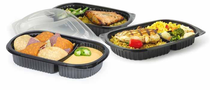 Choose a solid dome lid to fit all of these containers in polypropylene or RPET or a flat RPET lid to assist with portion control.