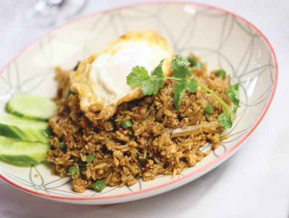 9 Fried rice with onion, shallot, egg, Chinese broccoli,