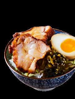 Simmered pork belly with takana / don comes
