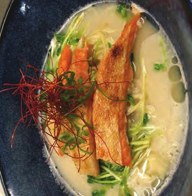 broth based soup & ninja miso mix Egg ramen noodles & grilled salmon belly served in a tonkotsu pork