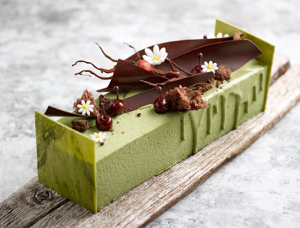 Foret Vert Green Forest Matcha mousse layered kirsch créme Chantilly, matcha sponge cake,