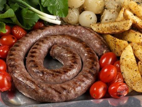 MEAT BEEF SELECTION Boerewors (Boer= Farmer; Wors= Sausage) Traditional South African farm style sausage thrown on the braai and cooked till medium May I substitute food