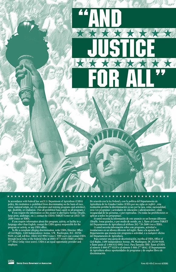 Justice for All Poster Justice for All posters must be clearly displayed to all children participating in meal service.