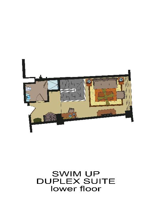 DUPLEX SWIM UP SUITE FEATURES ROOM SET UP ROOM SERVICES 29 ROOMS ON ARRIVAL DAY FRUIT BASKET COFFEE & TEA SET-UP 108 M² CHOCOLATE & SWEET PLATTER BVLGARI BATH COSMETICS 1 LIVING ROOM LOCAL WINE (75