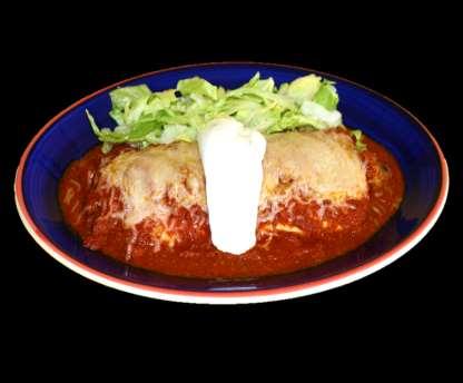 1 enchilada of your choice, 1 tamale and1 chile relleno (crispy or soft). 15.95 2 PLATO MEDIANO - 1 burrito of your choice smothered in green chili - topped with melted cheese.