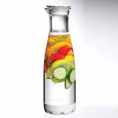 Crystal clear acrylic pitcher has removable fruit infusion rod that screws into lid. Open slots in rod allow liquid and fruit to mix naturally. Fill the rod with cut lemons, limes, raspberries, etc.