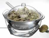 upper salad bowl (4.5 quart) nests inside thick high grade styrene lower ice bowl (6 quart).