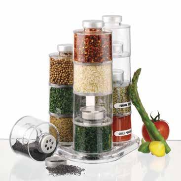 PRODYNE Kitchen & Table SPICE TOWER CAROUSEL 12 Spice Tower bottles on clear acrylic easy-access revolving base.
