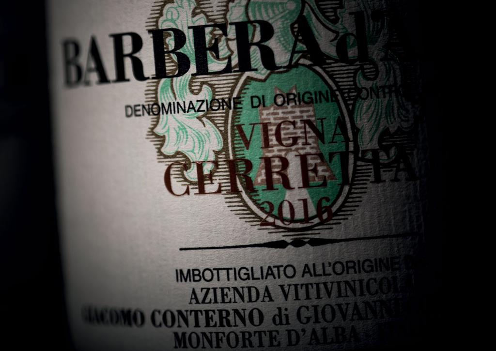 BARBERA CERRETTA 2016 From one hectare of 23 year old vines. Vigorous arterial colour, a dash of purple.