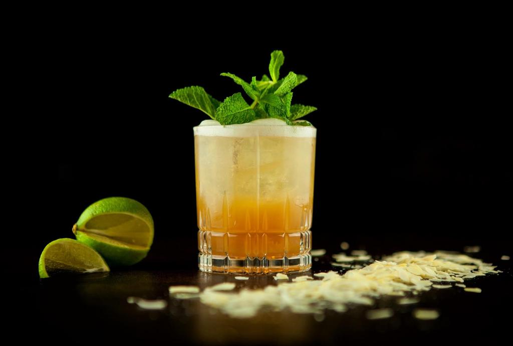 Baca Daca 40 ml Aged Rum 25 ml PX Sherry 5 ml Pimento Dram 25 ml Lime Juice 10 ml Orgeat Egg White Ginger Beer Shake with ice (except