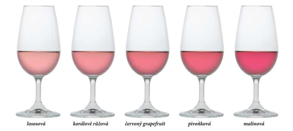 Obrázok 1 farby rosé 1 (STÁVEK 2009) Ružovo šedá Veľmi bledé rosé,,ktoré sa väčšinou vyrábajú lisovaním celých bobúľ, a preto sa do muštu neuvoľní dostatok farbív.