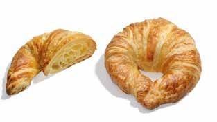 16 VIENNOISERIE CROISSANTS 5000655 CROISSANT AU BEURRE 65 65 g 4 x 20 PCS C/S 56 C/S PAL DEFROST 22 C 30 BAKING 170 C 17-19 READY TO BAKE Classic French croissant with butter, open layers of the