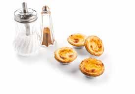 50 PATISSERIE MINI COFFEE ITEMS MINI DESSERTS 5001692 MINI PASTEL DE NATA 25 g 144 PCS C/S 117 C/S PAL BAKING 200 C Less than 3 FULLY BAKED A Crème Brûlée in a puff pastry cup.