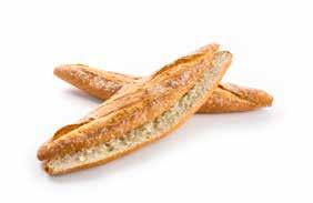 98 BOULANGERIE BAGUETTES RUSTIC BAGUETTES 5001276 BARRA CAMPESINA 270 270 g 43 cm 20 PCS C/S 40 C/S PAL BAKING 180 C 14-16 Light, airy baguette with a thin crispy and floured crust and pointed ends.