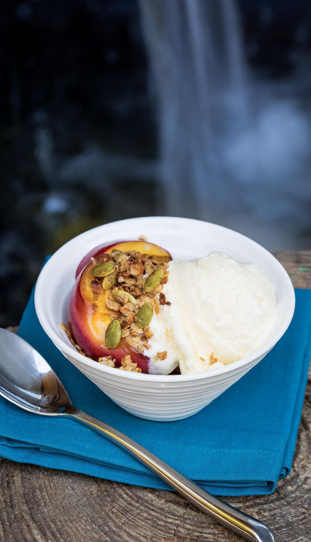 Grilled Plum Crisp Grilling fruits concentrates and caramelizes their natural sugars, making them sweeter. You can also use apricots, nectarines or peaches.