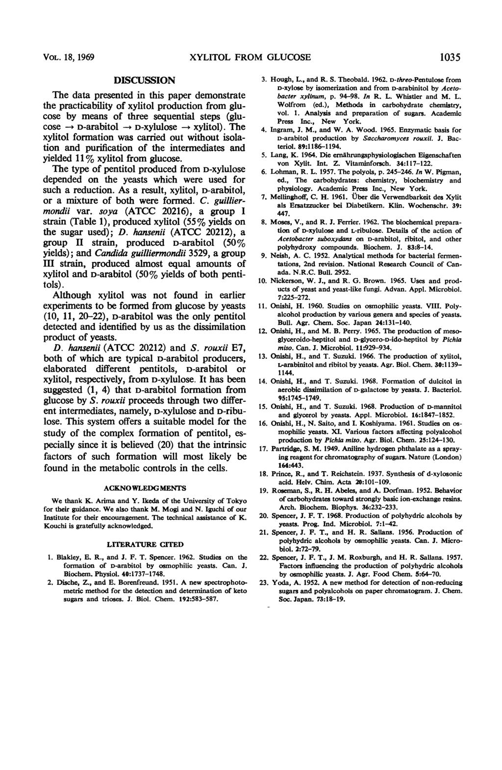 VOL. 18, 1969 XYLITOL FROM GLUCOSE 1035 DISCUSSION The data presented in this paper demonstrate the practicability of xylitol production from glucose by means of three sequential steps (glucose --