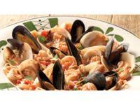 Red Pepper Seafood Sauce With Asparagus, Tomato And Pappardelle Pasta.