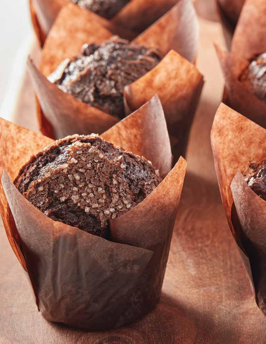 MUFFINS hot cocoa muffins Decadent chocolate chips, cocoa mix, and chocolate batter all come