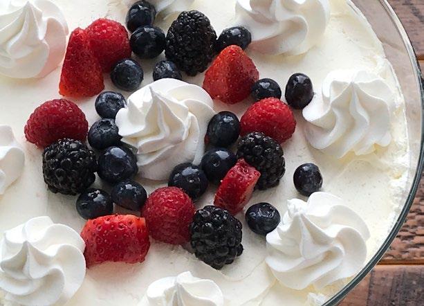LEMON BERRY TRIFLE 21 Lemon Berry Trifle INGREDIENTS 30 oz fresh berries of your choice 3 Tbsp granulated sugar 4 oz cream cheese, room temperature 32 oz whipped topping, may