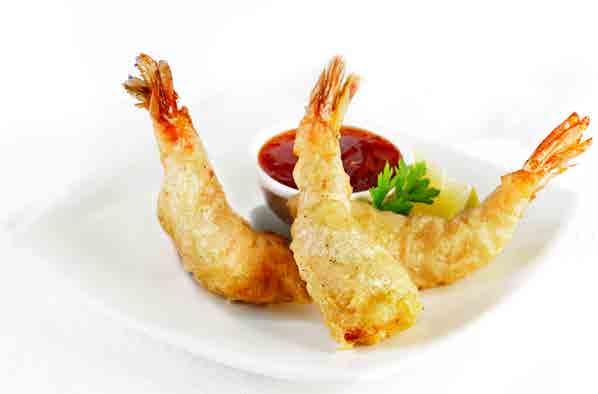 Tempura Prawn Tempura 900 Three large Prawns dipped in spicy Batter and served with Sweet Chilli Sauce Chicken Tempura 550 3 Filleted Chicken Strips fried lightly in