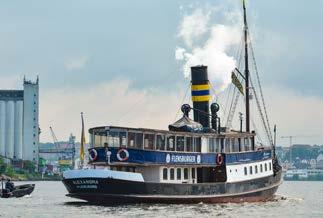 Space for 23 persons Length: 27 m Year of construction: 1946 Sail area: 260 m² Engine power: 165 HP Tugboat Flensburg Originating in Wilhelmshaven, the