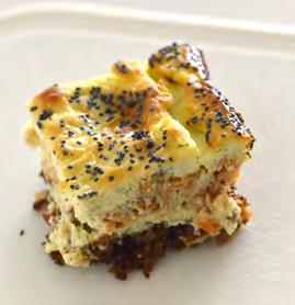 SALMON CHEESECAKE WITH POPPY SEED TOP shopping list Mestemacher Pumpernickel bread chia seeds grapeseed oil 2 scallions cream cheese ricotta sour cream s + p dill 2 jumbo eggs 6 oz Seabear Wild King