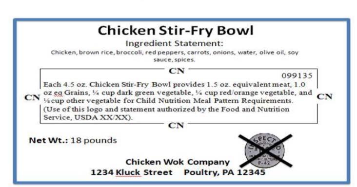 LESSON 2: CHILD AND ADULT MEAL PATTERN REQUIREMENTS Sample CN Label The Child Nutrition (CN) Label product will always contain the following information: The CN Label, which has a distinctive border