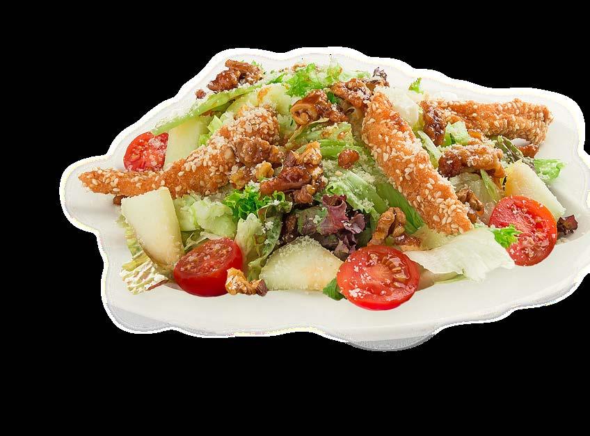 Salads Sesamo šalát (1, 3, 7, 11) zmes listových šalátov, kuracie prsia (100 g) v sezame,