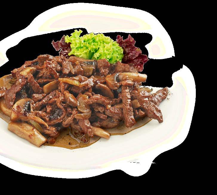 stroganoff with mushrooms, pickles, onion, red