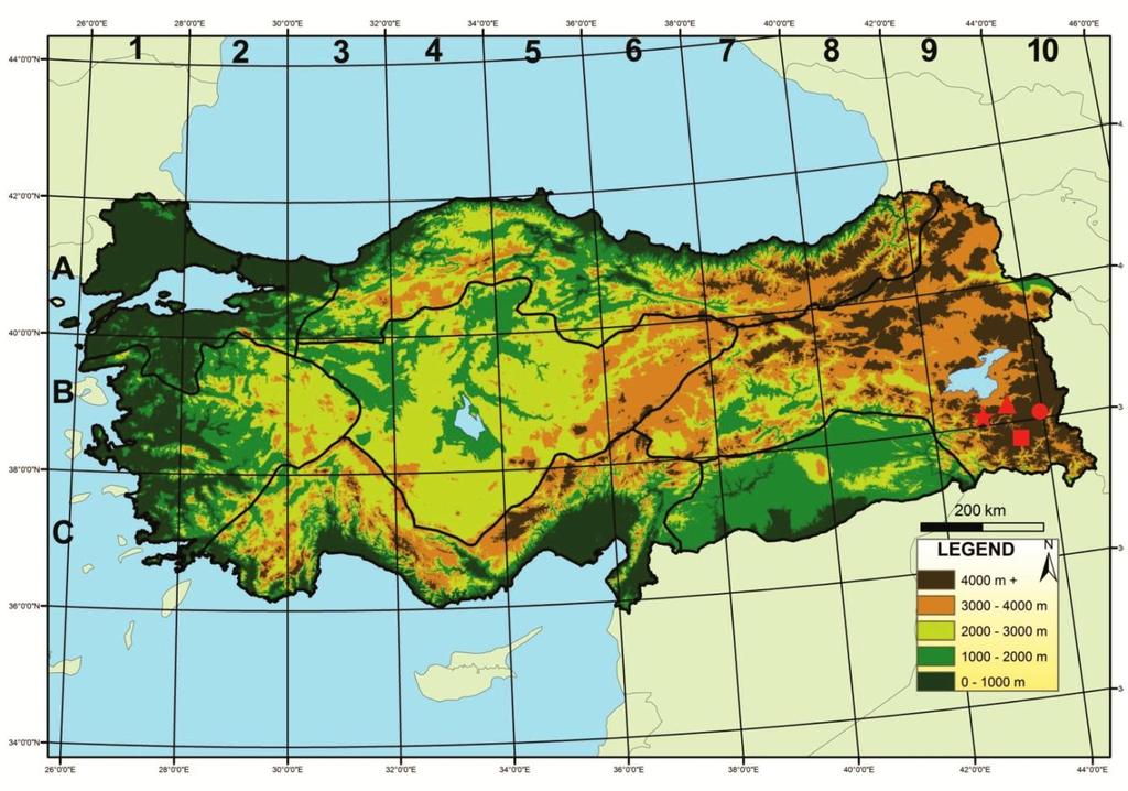 Issues Biol. Sci. Pharma. Res. 6 Figure 1: Distribution of Ziziphora clinopodioides; subsp. elbursensis ( ),subsp. filicaulis ( ),subsp. kurdica ( ) and subsp. rigida ( ) in Turkey.
