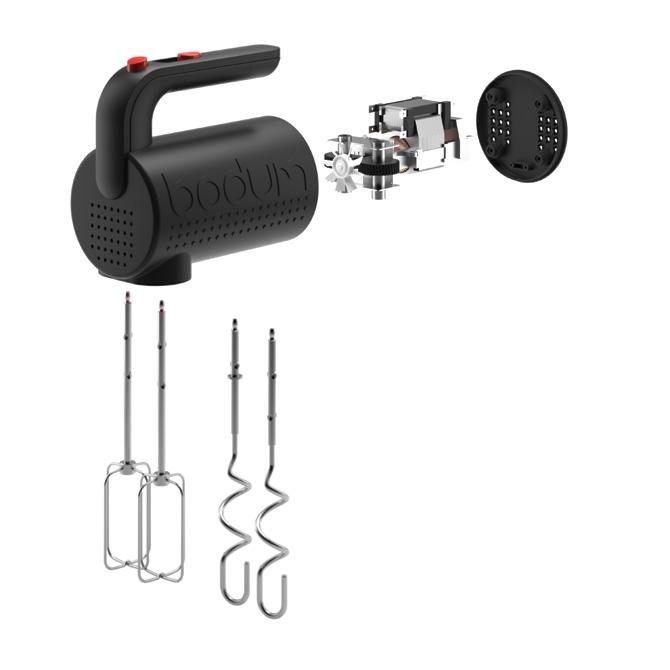 Measurements 97 175 158 mm Material Plastic, stainless steel, silicone Rating Europe 185 W, 220 240 V, 50/60 Hz The hand mixer comes with the following attachments: 2 pcs Beaters set 2 pcs