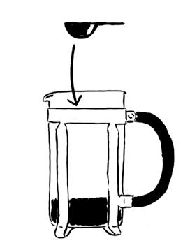 STEP 1 Coffee Add 1 scoop (0.25 oz/7 gr) of BODUM coarse ground coffee per cup (4 oz/0.12 l) of water.