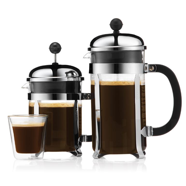 Chambord & CAFFETTIERA Coffee Makers 30 CHAMBORD is a true original. The iconic design, now synonymous with the BODUM name, dates back to the 1950s.