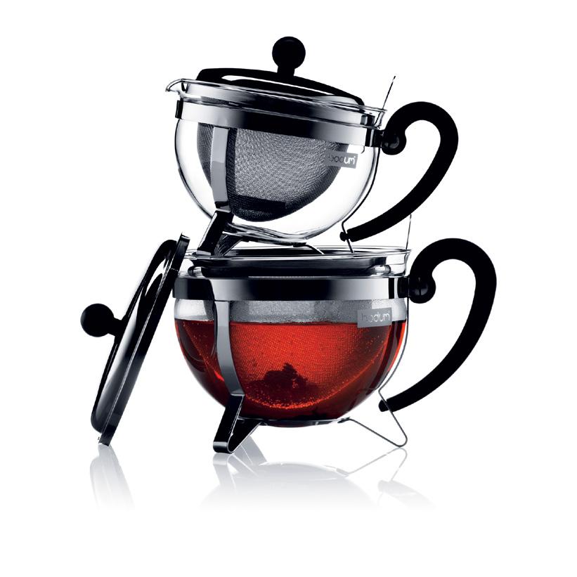 CHAMBORD Teapots The CHAMBORD Teapot comes with a wide filter basket in the borosilicate glass bowl which lets the tea leaves swirl freely and gives them the space they need to live up to