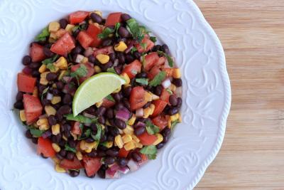 Bean Chimichurri Salad Serves: 1 400g tin Black Beans, drained and rinsed 2 Tomatoes, chopped 25g frozen Sweetcorn, defrosted ¼ Red Onion, roughly chopped ½ Avocado, chopped for the Chimichurri large