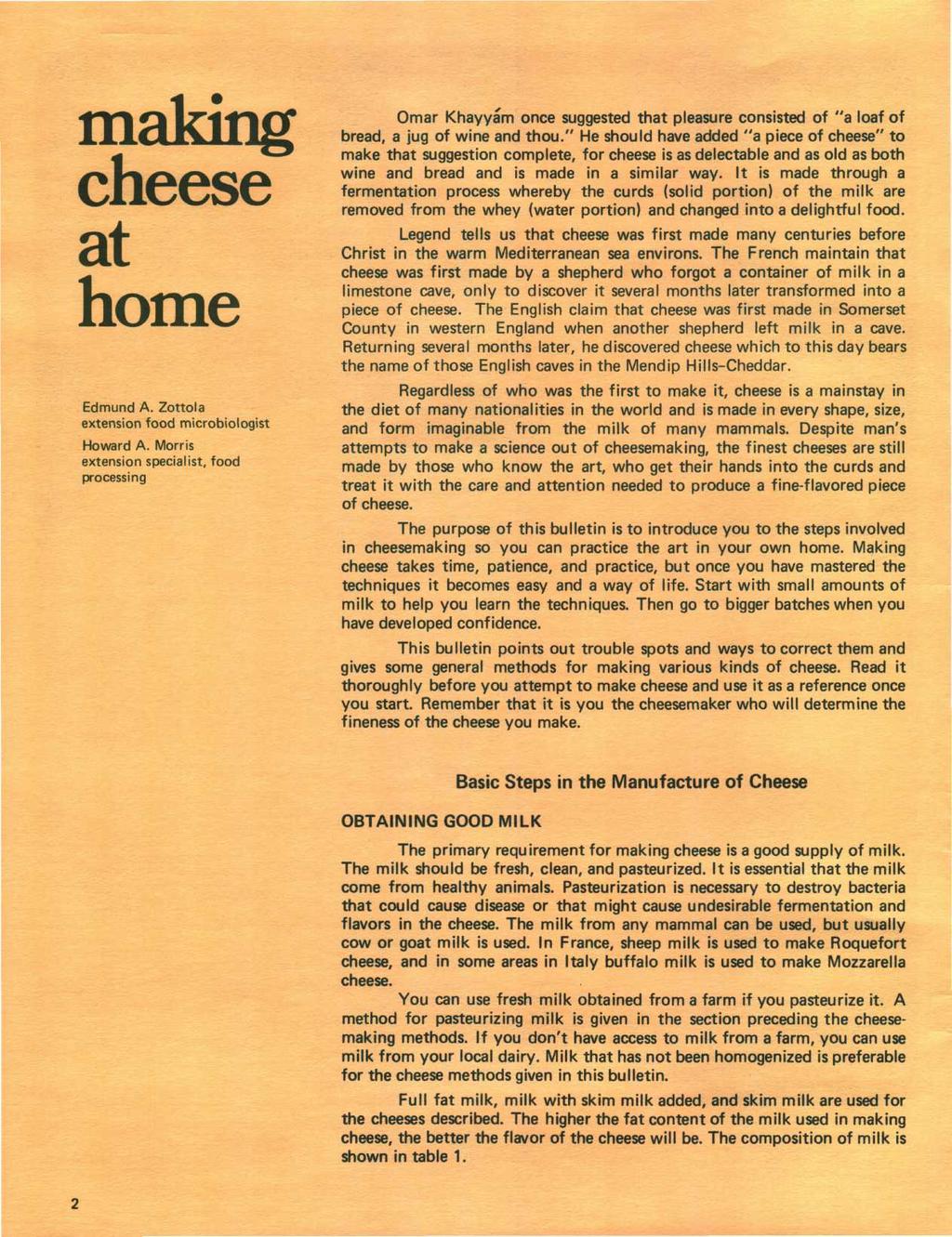 making cheese at home Edmund A. Zottola extension food microbiologist Howard A.