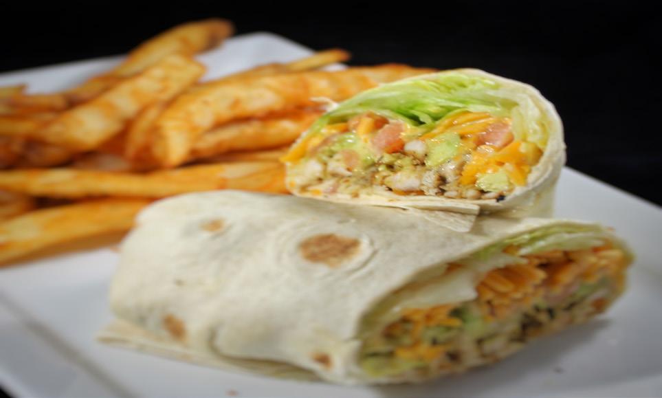 99 Grilled Chicken Wrap Roast Beef Wrap Tender sliced roast beef, caramelized onions, provolone & Swiss cheese, romaine lettuce, pico de gallo and horseradish sauce with a side of