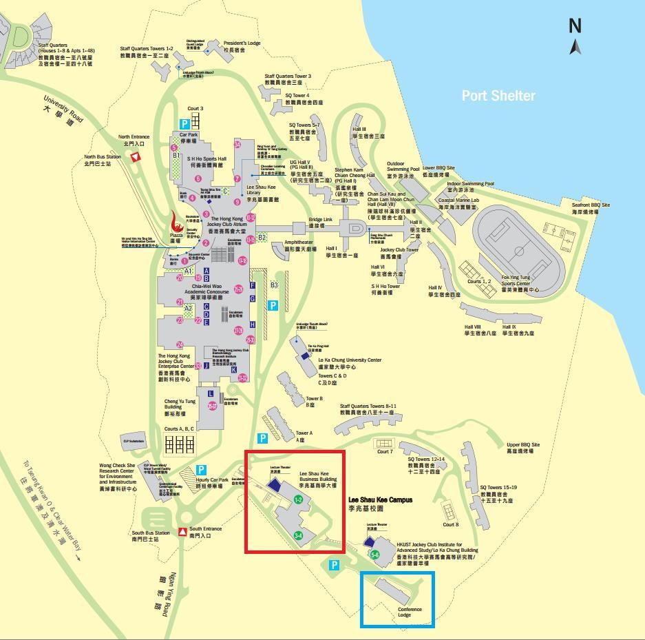 Campus Map Please note that: Accommodation is at Conference Lodge (in blue square) Competition Venue is at Lee Shau Kee