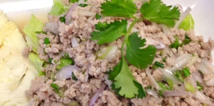 Larb Ground (chicken, beef or pork) tossed with crispy roasted