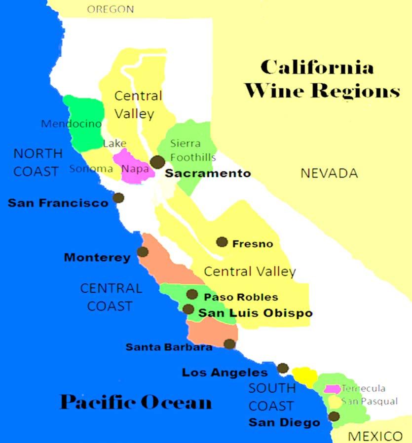 California has 4 major winemaking regions: North Coast