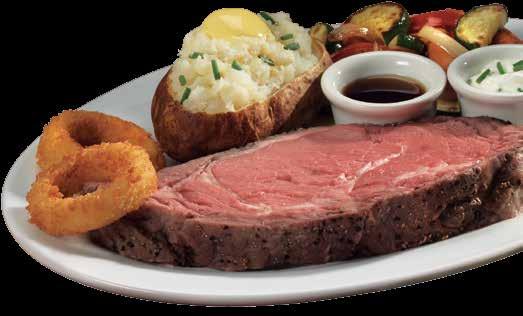 Rock-Salt Roasted Prime Rib Available after 4 pm. Served with Northwest fries, baked potato, or Yukon Gold mashed potatoes and our seasonal Farmstand vegetable. Garnished with sweet onion rings.