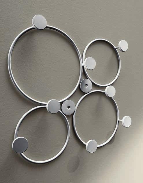 Wall coat hook with white, RAL 7043 anthracite, Ral 7044 dove grey, cappuccino colour lacquered metal frame or in chrome-plate finished steel. cod. C/1069 L. 52 P. 6 H. 52 P. 177 (verniciato) P.