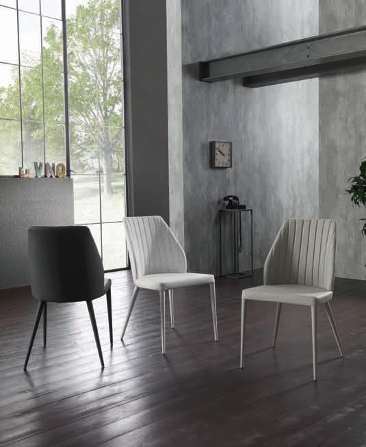 Chair with metal frame, totally upholstered in white, anthracite, dove grey and cappuccino colour leatherette. cod. S/2203 L. 48,5 P. 59 H.