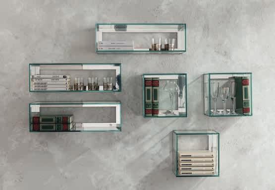 Transparent crystal wall unit available in rectangular cube and